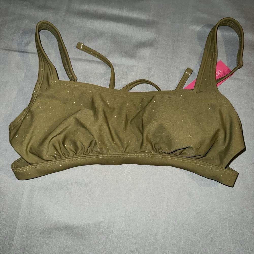 Juniors' Metallic Bralette Bikini Top - Xhilaration Olive Green Size Large 8-10